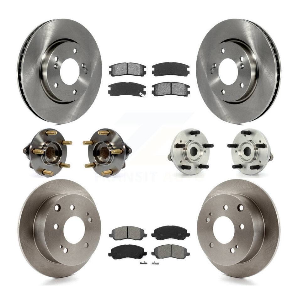 Front Rear Hub Bearings Assembly Disc Brake Rotors And Semi-Metallic Pads Kit (10Pc) For 2010-2012 Mitsubishi Galant KBB-116202