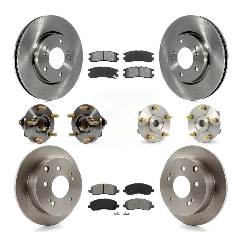 Front Rear Hub Bearings Assembly Disc Brake Rotors And Semi-Metallic Pads Kit (10Pc) For 2008 Mitsubishi Galant ES with 2.4L 4-Wheel ABS KBB-116203