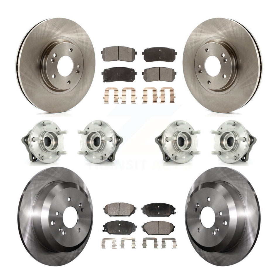 Front Rear Hub Bearings Assembly Disc Brake Rotors And Ceramic Pads Kit (10Pc) For 2007-2012 Hyundai Veracruz AWD With ABS Brakes KBB-116216