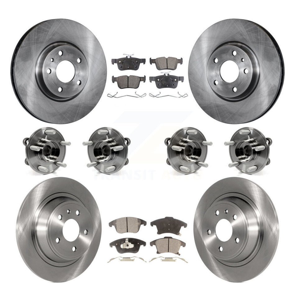 Front Rear Hub Bearings Disc Brake Rotors And Ceramic Pads Kit (10Pc) For Ford Fusion KBB-116254