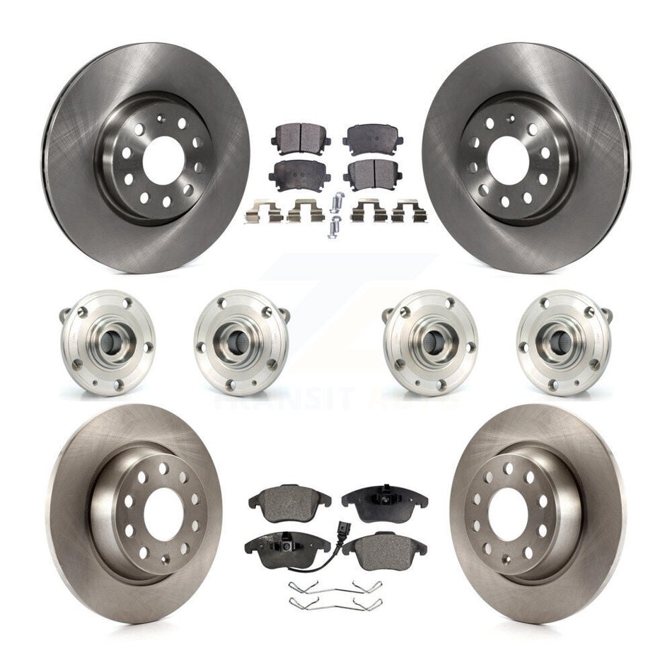 Front Rear Hub Bearings Assembly Disc Brake Rotors And Ceramic Pads Kit (10Pc) For Volkswagen Tiguan Audi Q3 Quattro KBB-116301