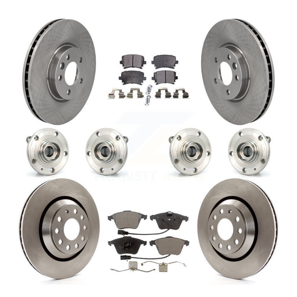 Front Rear Hub Bearings Assembly Disc Brake Rotors And Ceramic Pads Kit (10Pc) For Volkswagen CC With 340mm Diameter Rotor KBB-116305