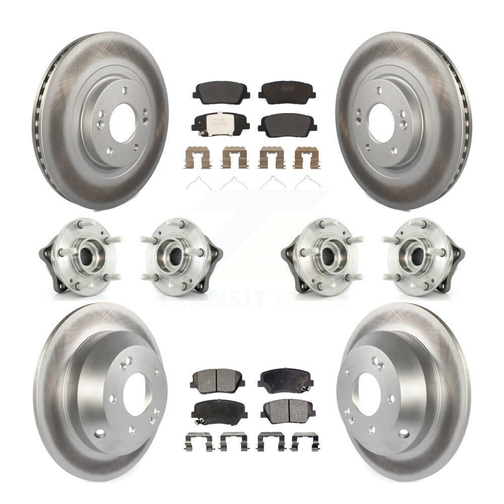 Front Rear Hub Bearing Coated Brake Rotor & Pads Kit (10Pc) For 2014-2015 Kia Sorento AWD KBB-116353
