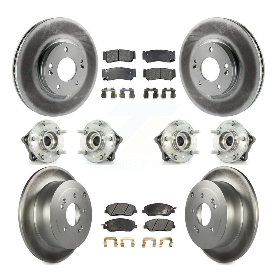Front Rear Hub Bearings Assembly Coated Disc Brake Rotors And Semi-Metallic Pads Kit (10Pc) For 2007-2009 Hyundai Santa Fe AWD KBB-116354