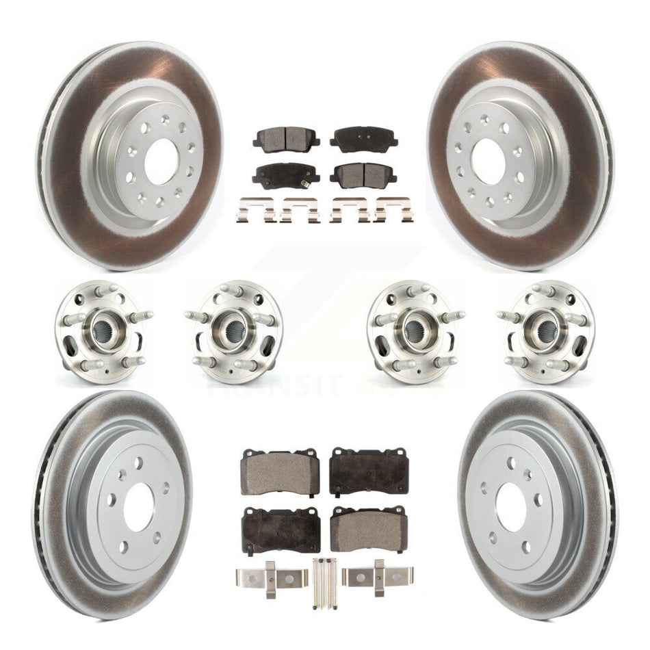 Front Rear Hub Bearings Assembly Coated Disc Brake Rotors And Semi-Metallic Pads Kit (10Pc) For Cadillac CTS With 18" Factory Wheels KBB-116359