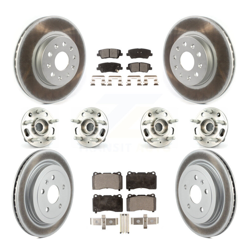 Front Rear Hub Bearings Assembly Coated Disc Brake Rotors And Semi-Metallic Pads Kit (10Pc) For Cadillac CTS With 17" Factory Wheels KBB-116360