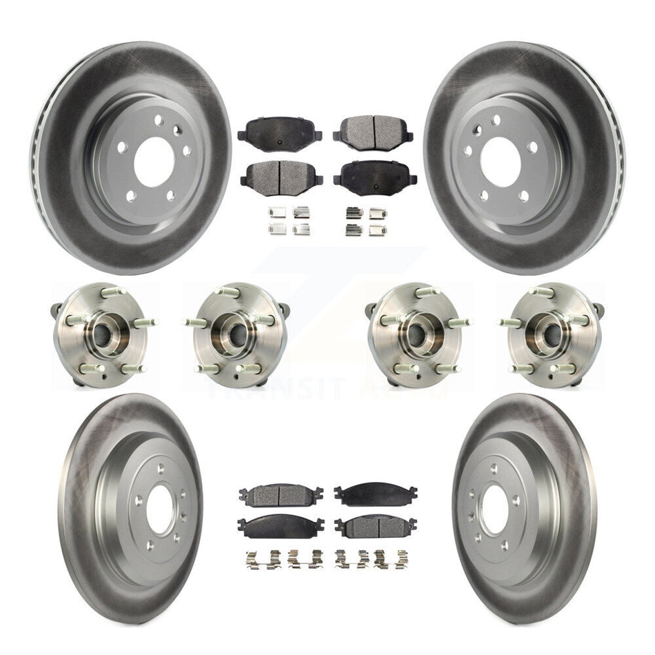 Front Rear Hub Bearings Assembly Coated Disc Brake Rotors And Semi-Metallic Pads Kit (10Pc) For 2009-2010 Lincoln MKS KBB-116368