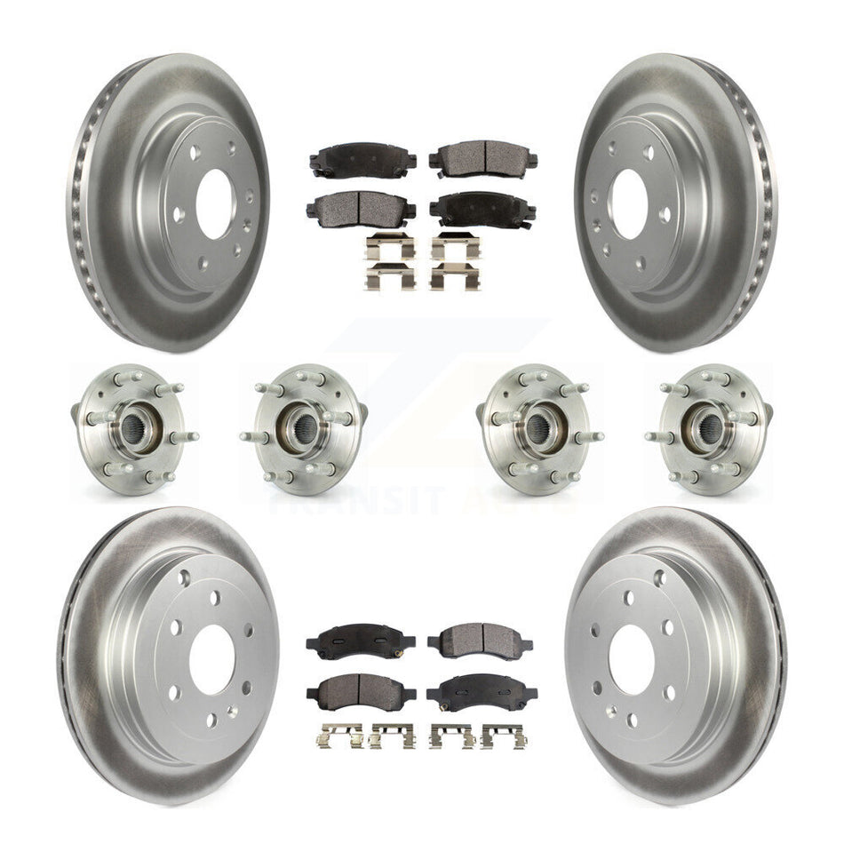 Front Rear Hub Bearings Assembly Coated Disc Brake Rotors And Semi-Metallic Pads Kit (10Pc) For Chevrolet Traverse GMC Acadia Buick Enclave Saturn Outlook Limited KBB-116373
