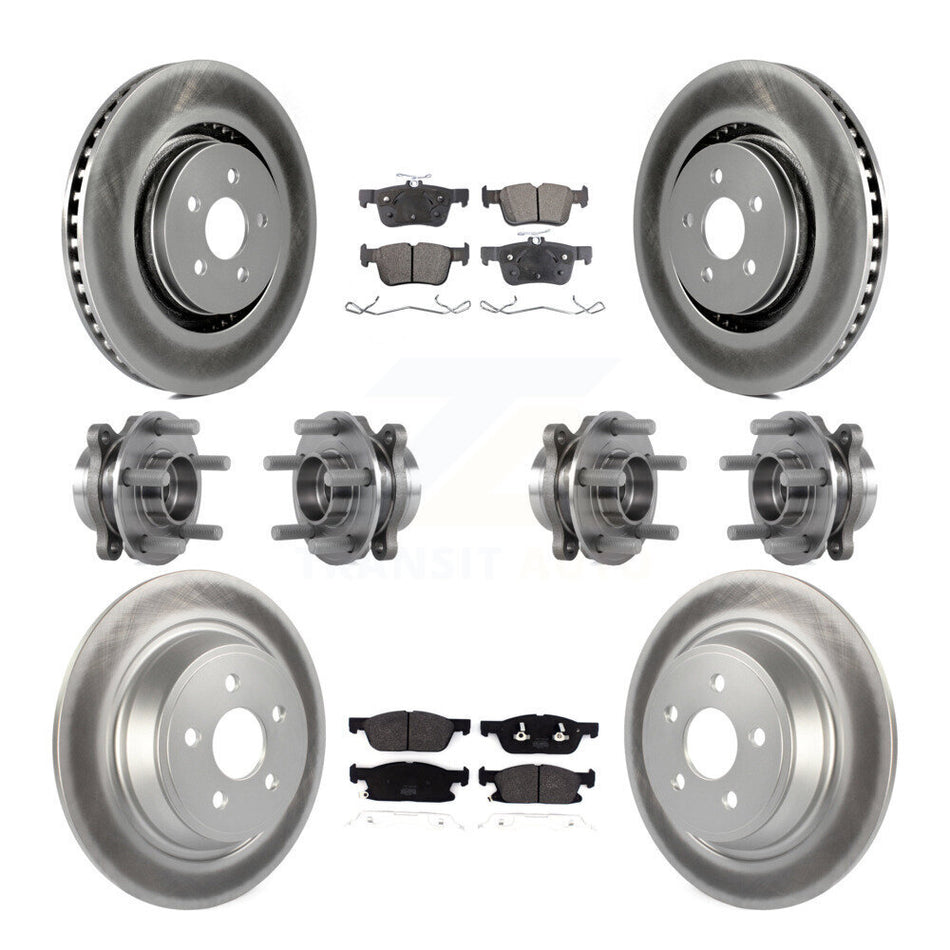 Front Rear Hub Bearings Assembly Coated Disc Brake Rotors And Semi-Metallic Pads Kit (10Pc) For Lincoln Continental AWD KBB-116384