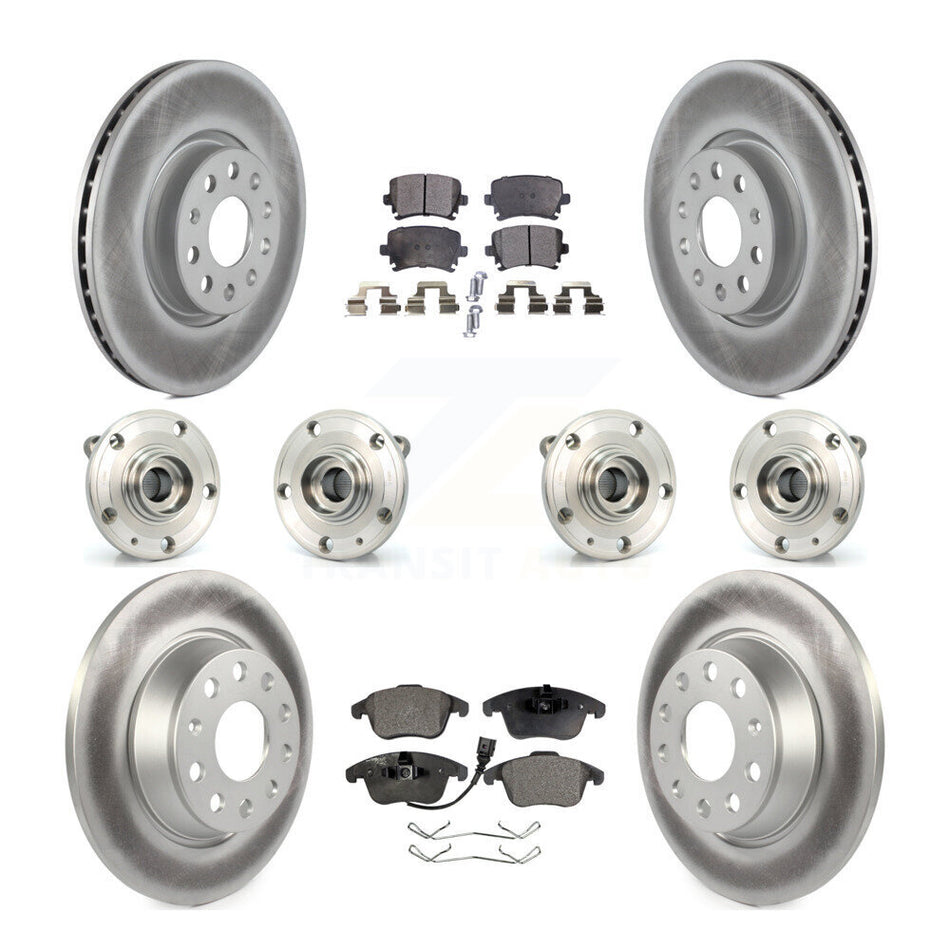 Front Rear Hub Bearings Assembly Coated Disc Brake Rotors And Semi-Metallic Pads Kit (10Pc) For Volkswagen Tiguan Audi Q3 Quattro KBB-116399