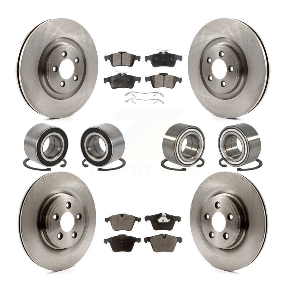 Front Rear Wheel Bearings Disc Brake Rotors And Ceramic Pads Kit (10Pc) For Jaguar XJ KBB-116480