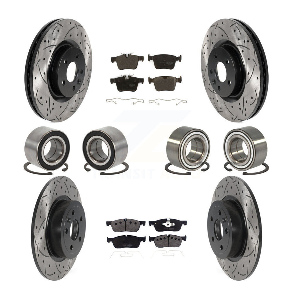 Front Rear Wheel Bearings Coated Disc Brake Rotors And Semi-Metallic Pads Kit (10Pc) For 2016-2018 Land Rover Range Evoque With 325mm Diameter Rotor KBB-116484