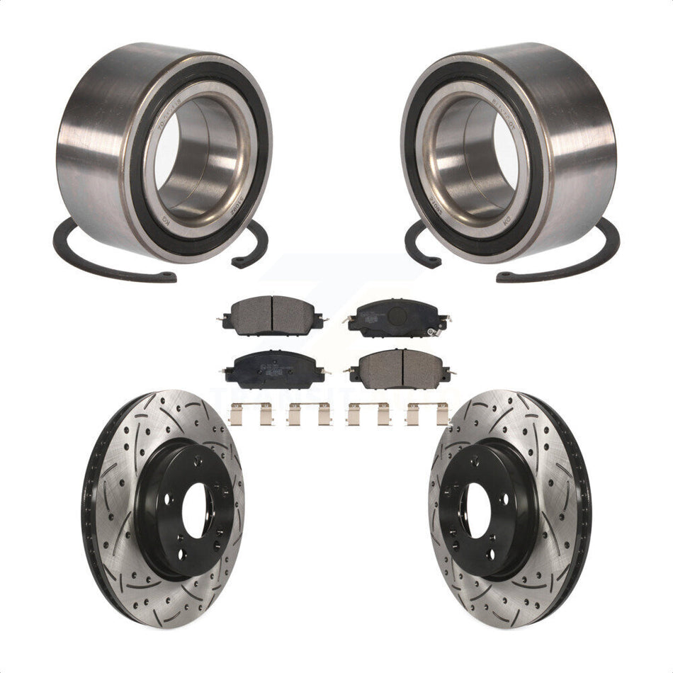 Front Wheel Bearing With Coated Drilled Slotted Disc Brake Rotors And Ceramic Pads Kit For 2017 Honda Accord LX-S KBB-116490