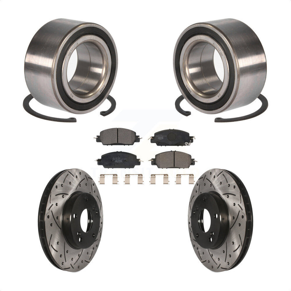 Front Wheel Bearing With Coated Drilled Slotted Disc Brake Rotors And Ceramic Pads Kit For 2016 Honda Accord LX-S with 2.4L KBB-116491