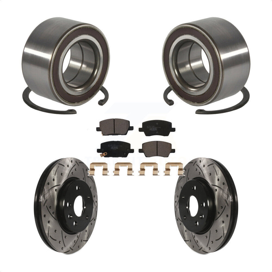 Front Wheel Bearing Coated Drilled Slot Brake Rotor Pad Kit For 2018-2020 Chevrolet Sonic KBB-116492