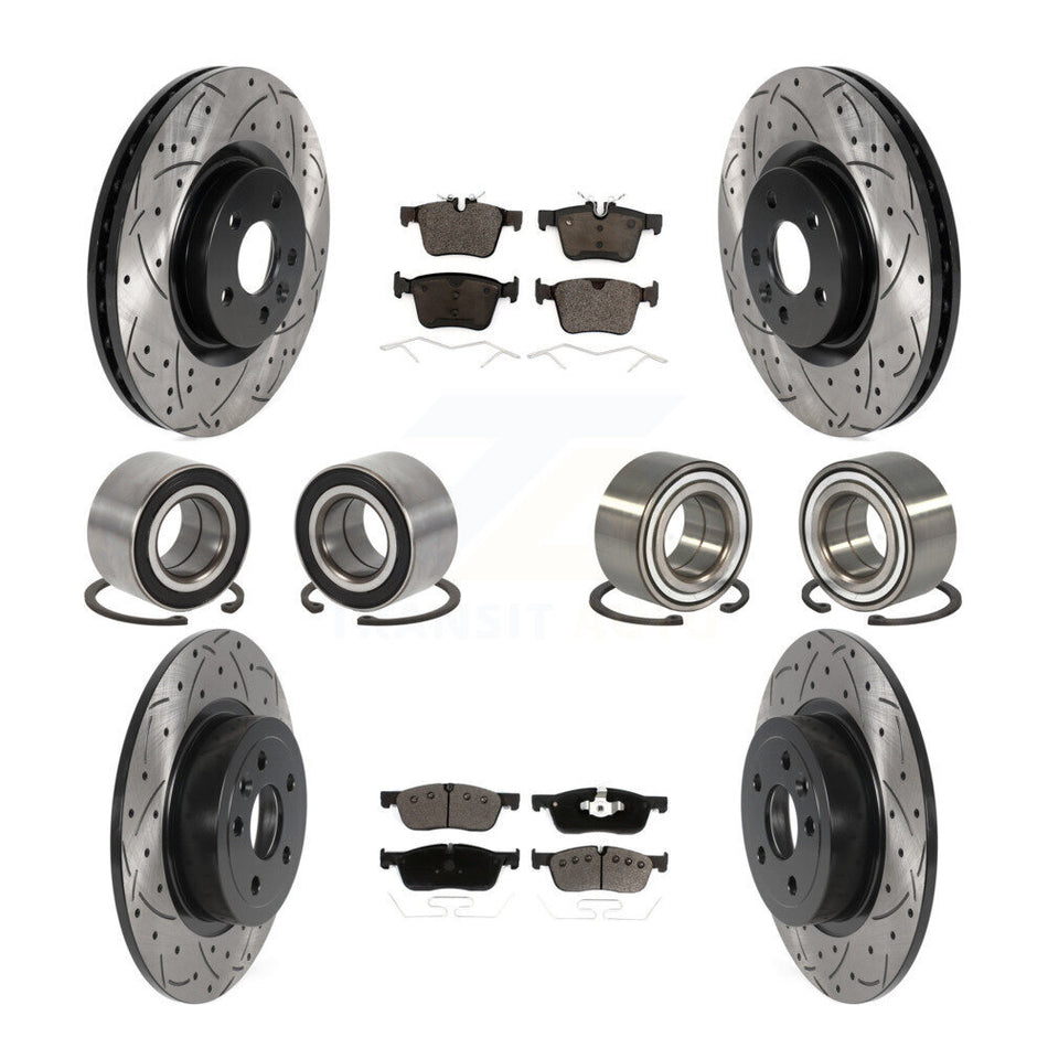 Front Rear Wheel Bearings Coated Disc Brake Rotors And Ceramic Pads Kit (10Pc) For 2016-2018 Land Rover Range Evoque With 325mm Diameter Rotor KBB-116496