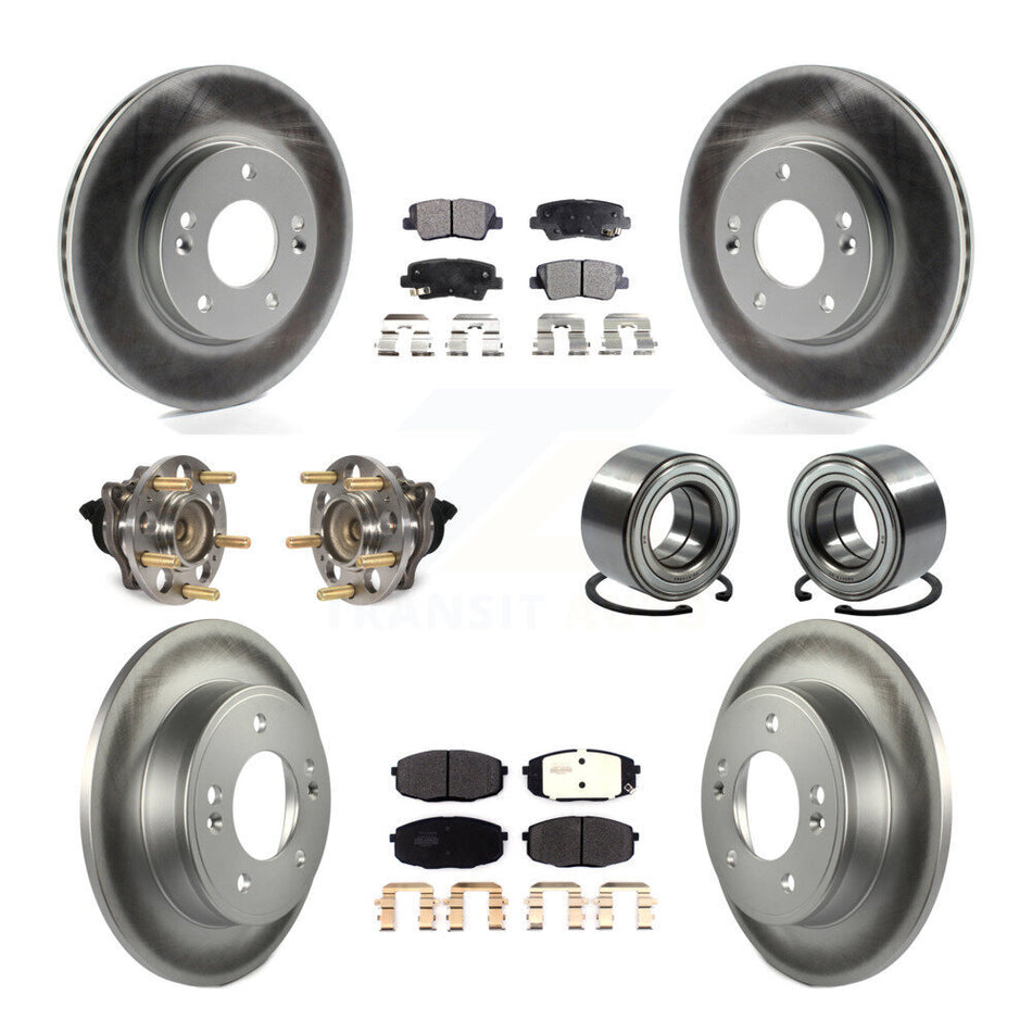 Front Rear Wheel Hub Bearings Assembly Coated Disc Brake Rotors And Semi-Metallic Pads Kit (10Pc) For 2014-2016 Kia Soul KBB-116498