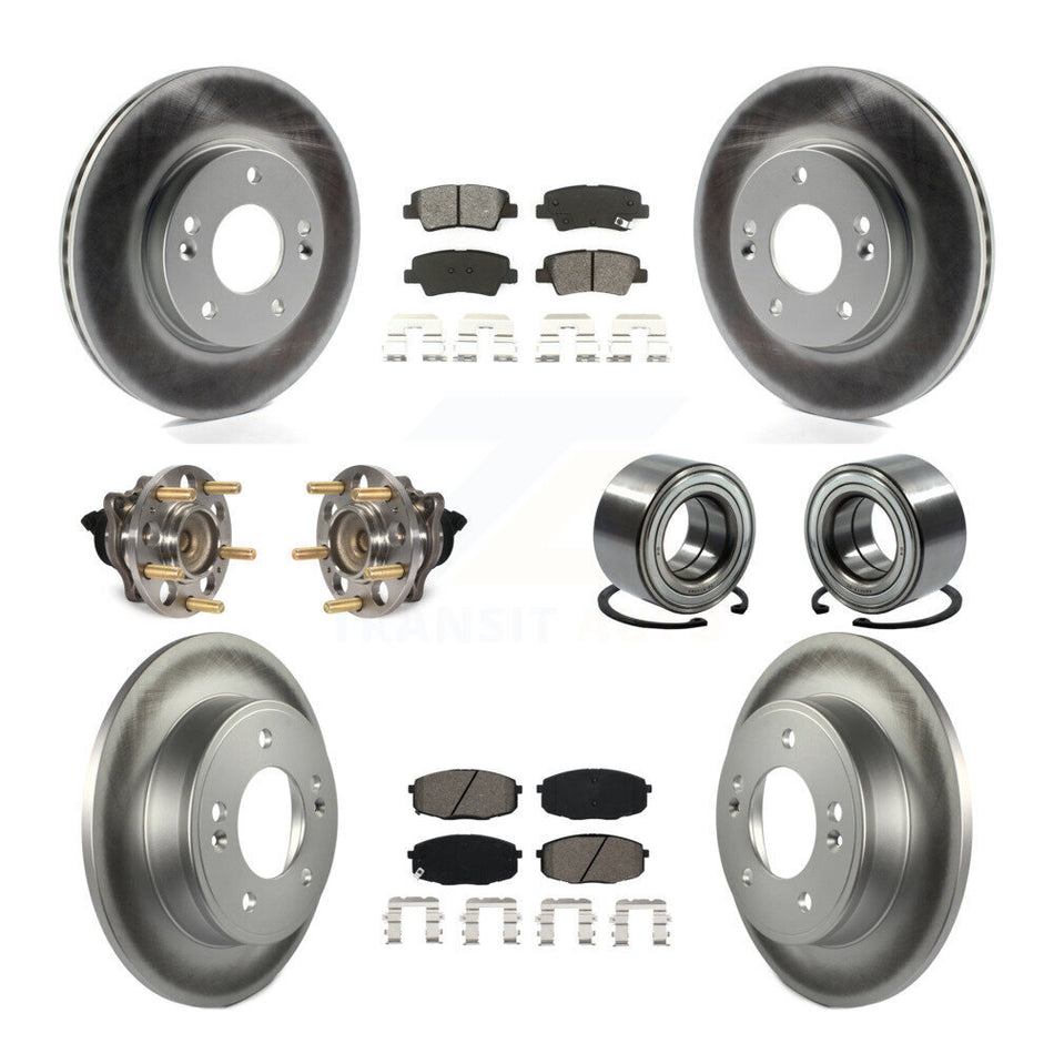 Front Rear Hub Bearing Coated Disc Brake Rotor And Pads Kit (10Pc) For 2014-2016 Kia Soul KBB-116507