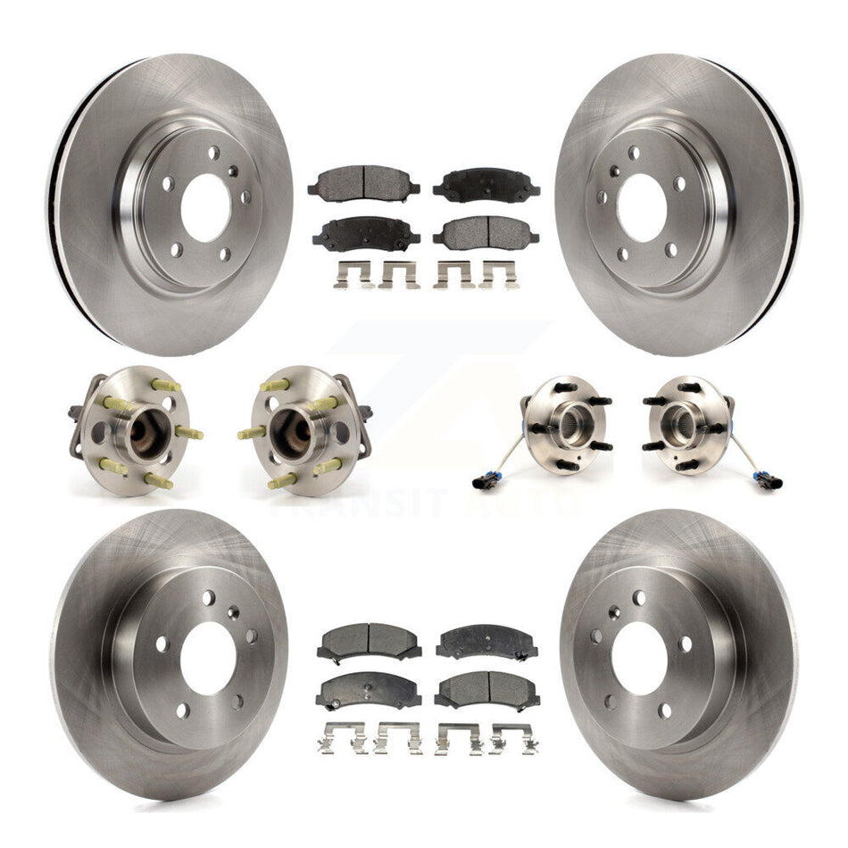 Front Rear Hub Bearings Assembly Disc Brake Rotors And Semi-Metallic Pads Kit (10Pc) For 2006-2011 Buick Lucerne 4.6L KBB-116535
