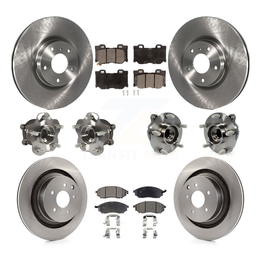 Front Rear Hub Bearing Disc Brake Rotor And Semi-Metallic Pads Kit (10Pc) For Nissan 370Z KBB-116542