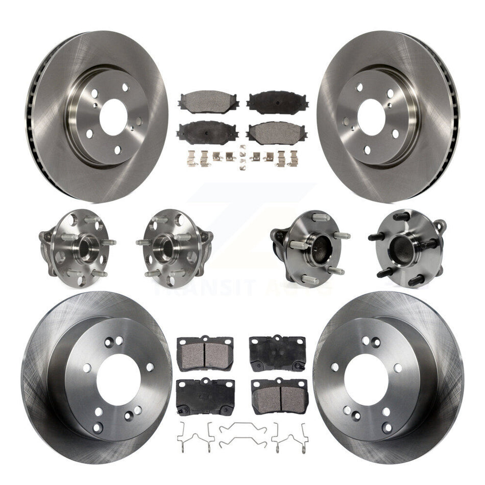 Front Rear Hub Bearings Assembly Disc Brake Rotors And Semi-Metallic Pads Kit (10Pc) For Lexus IS250 KBB-116553