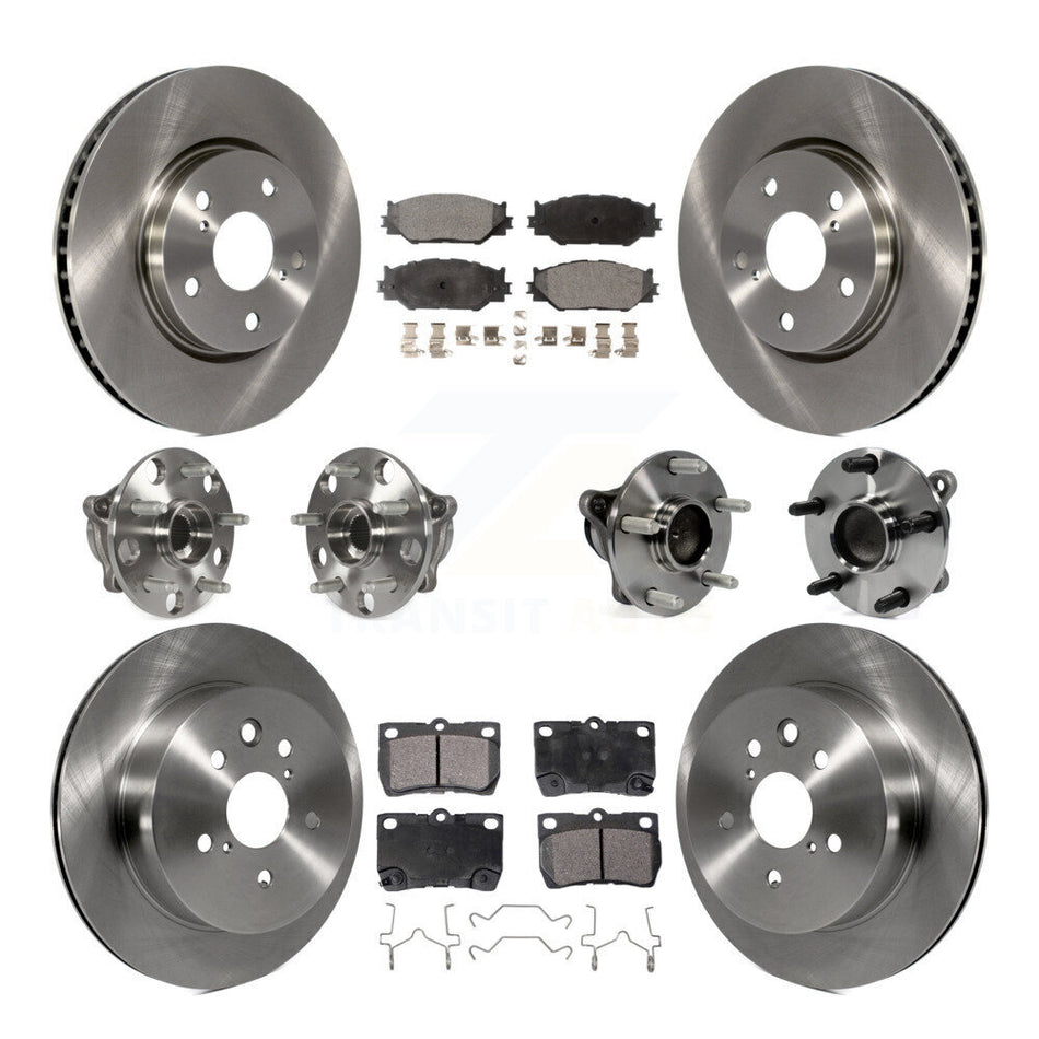 Front Rear Hub Bearings Assembly Disc Brake Rotors And Semi-Metallic Pads Kit (10Pc) For 2010-2013 Lexus IS250 C with RWD Vehicles Built Canadian Market KBB-116554