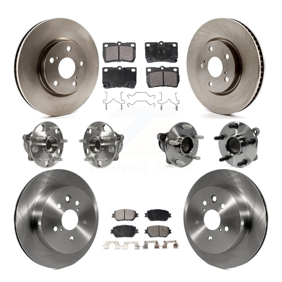 Front Rear Hub Bearings Assembly Disc Brake Rotors And Semi-Metallic Pads Kit (10Pc) For Lexus IS250 GS300 KBB-116557