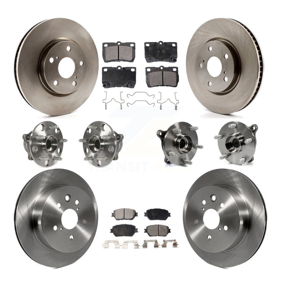 Front Rear Hub Bearings Assembly Disc Brake Rotors And Semi-Metallic Pads Kit (10Pc) For 2006 Lexus GS300 AWD KBB-116563