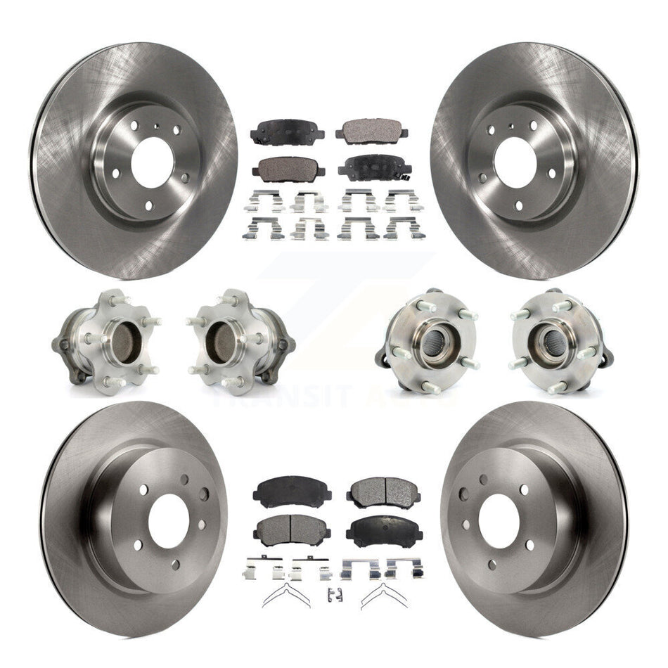 Front Rear Hub Bearings Assembly Disc Brake Rotors And Ceramic Pads Kit (10Pc) For Nissan Maxima KBB-116572