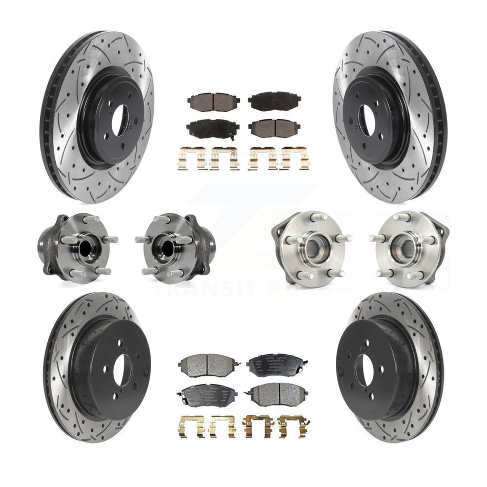 Front Rear Hub Bearings Assembly Coated Disc Brake Rotors And Semi-Metallic Pads Kit (10Pc) For 2014 Subaru Forester 2.0L To 01 14 KBB-116581