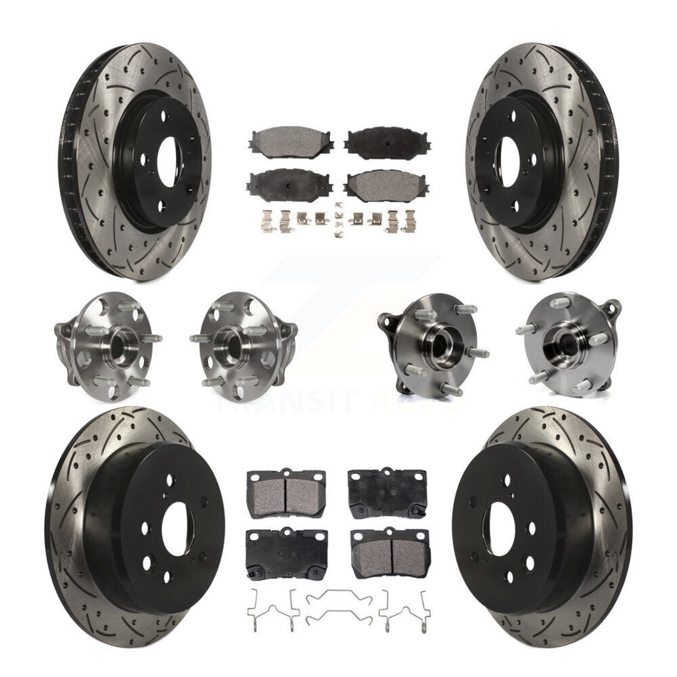 Front Rear Hub Bearings Assembly Coated Disc Brake Rotors And Semi-Metallic Pads Kit (10Pc) For Lexus IS250 KBB-116590