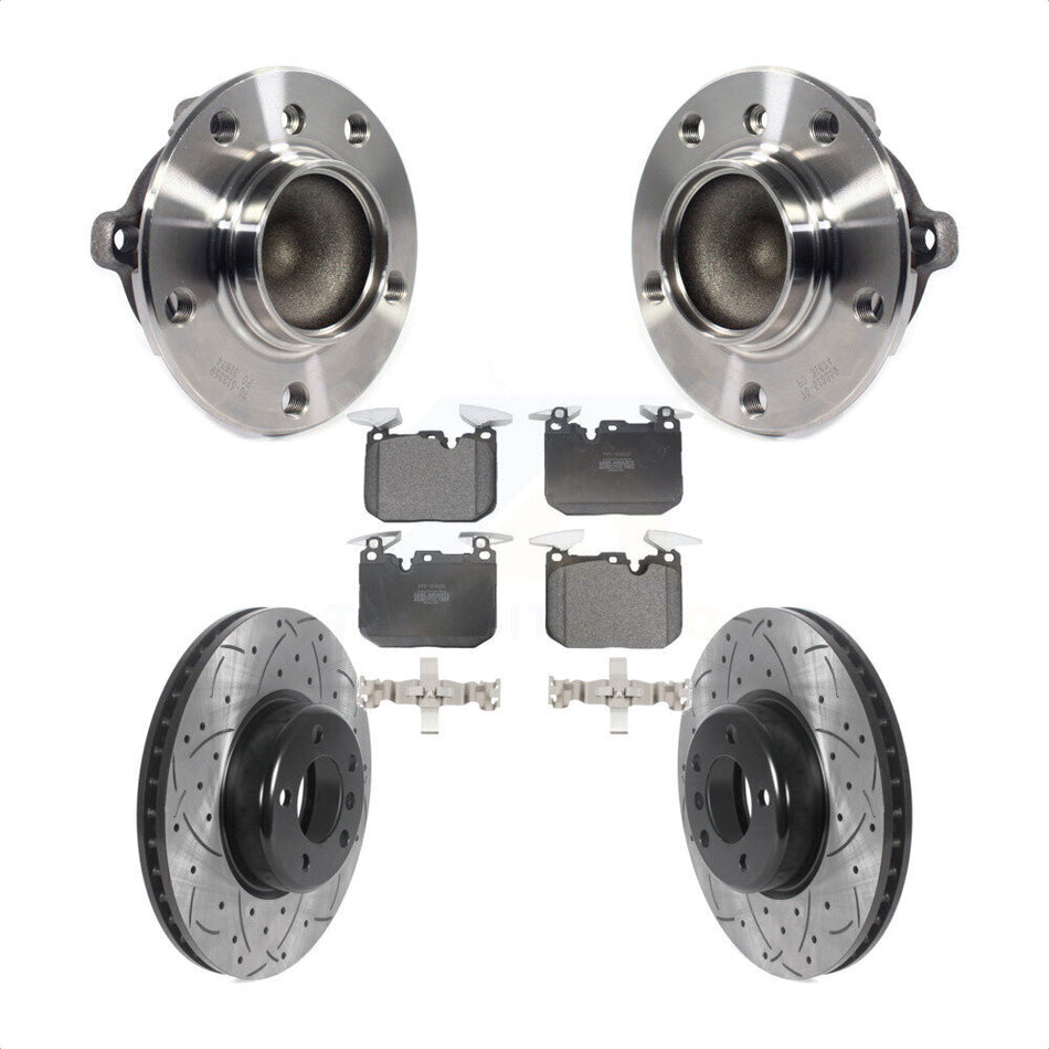 Front Hub Bearing Assembly With Coated Drilled Slotted Disc Brake Rotors And Semi-Metallic Pads Kit For BMW 328i 428i Gran Coupe 340i 435i ActiveHybrid 3 KBB-116595