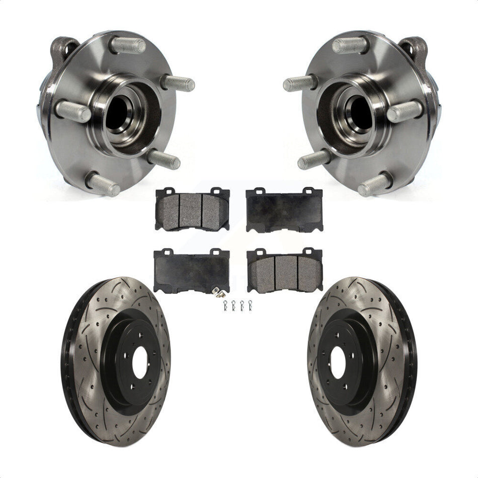 Front Hub Bearing Assembly With Coated Drilled Slotted Disc Brake Rotors And Semi-Metallic Pads Kit For INFINITI G37 Q50 Nissan 370Z Q60 M37 Q70 Q70L QX70 M56 Z KBB-116600
