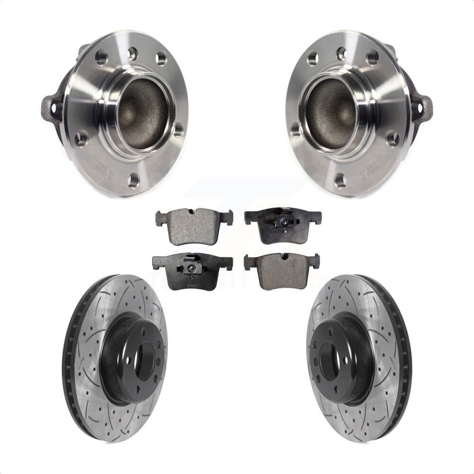 Front Hub Bearing Assembly With Coated Drilled Slotted Disc Brake Rotors And Semi-Metallic Pads Kit For BMW 435i 335i Gran Coupe Without Blue Painted Calipers KBB-116603
