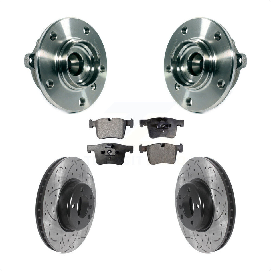 Front Hub Bearing Assembly With Coated Drilled Slotted Disc Brake Rotors And Ceramic Pads Kit For BMW 335i xDrive 328i GT 435i Gran Coupe KBB-116619