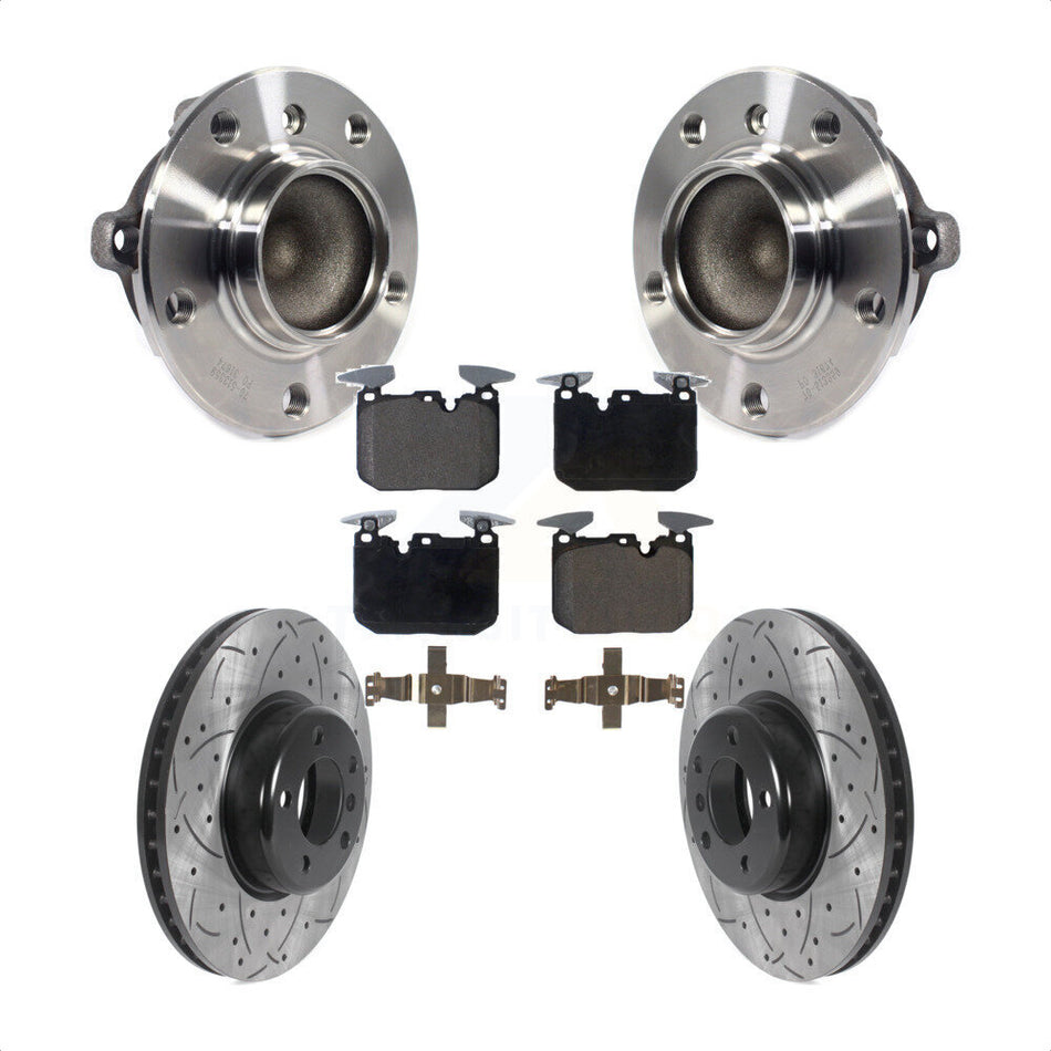 Front Hub Bearing Assembly With Coated Drilled Slotted Disc Brake Rotors And Ceramic Pads Kit For BMW 328i 428i Gran Coupe 340i 435i ActiveHybrid 3 KBB-116624