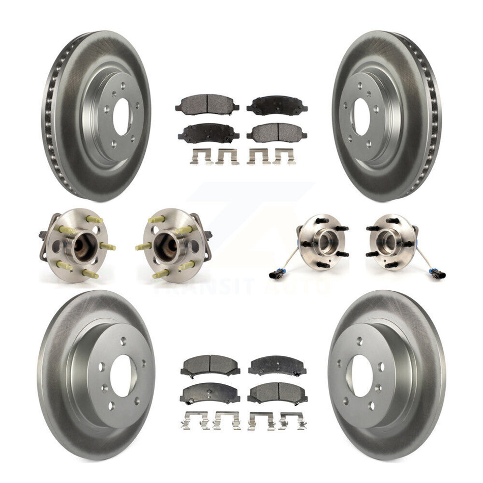 Front Rear Hub Bearings Assembly Coated Disc Brake Rotors And Semi-Metallic Pads Kit (10Pc) For 2006-2011 Buick Lucerne 4.6L KBB-116633