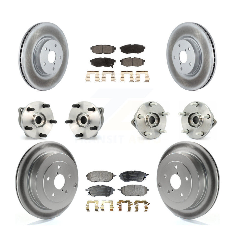 Front Rear Hub Bearings Assembly Coated Disc Brake Rotors And Semi-Metallic Pads Kit (10Pc) For 2008-2014 Subaru Tribeca KBB-116638