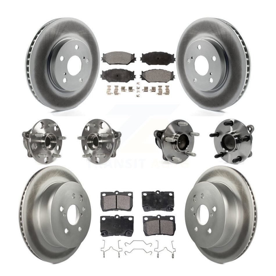 Front Rear Hub Bearings Assembly Coated Disc Brake Rotors And Semi-Metallic Pads Kit (10Pc) For 2010-2013 Lexus IS250 C with RWD Vehicles Built Canadian Market KBB-116653