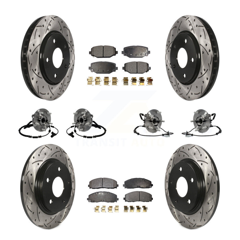 Front Rear Hub Bearings Assembly Coated Disc Brake Rotors And Semi-Metallic Pads Kit (10Pc) For 2017-2018 Dodge Grand Caravan With Single Piston Caliper KBB-116723