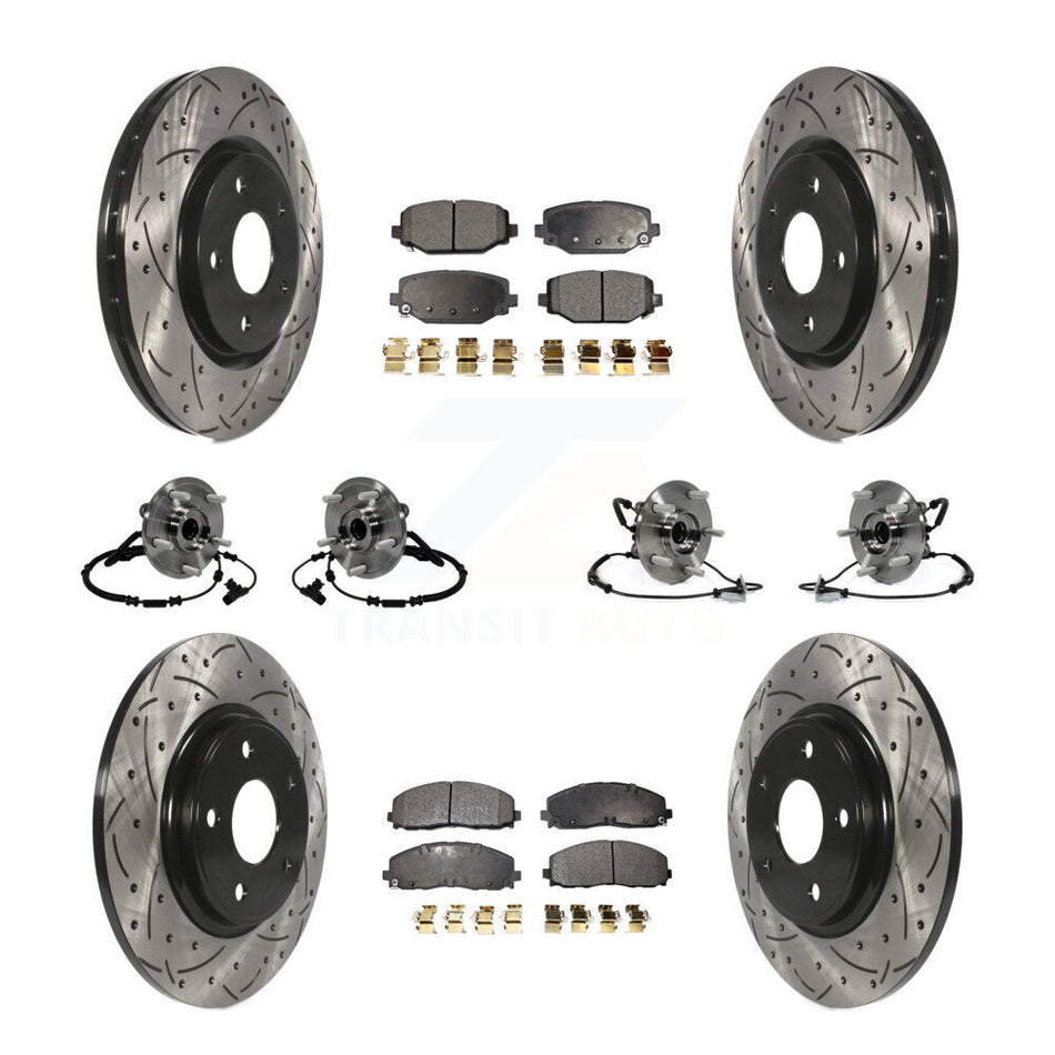 Front Rear Hub Bearings Assembly Coated Disc Brake Rotors And Ceramic Pads Kit (10Pc) For Dodge Grand Caravan Chrysler Town & Country Ram C/V Volkswagen Routan KBB-116736