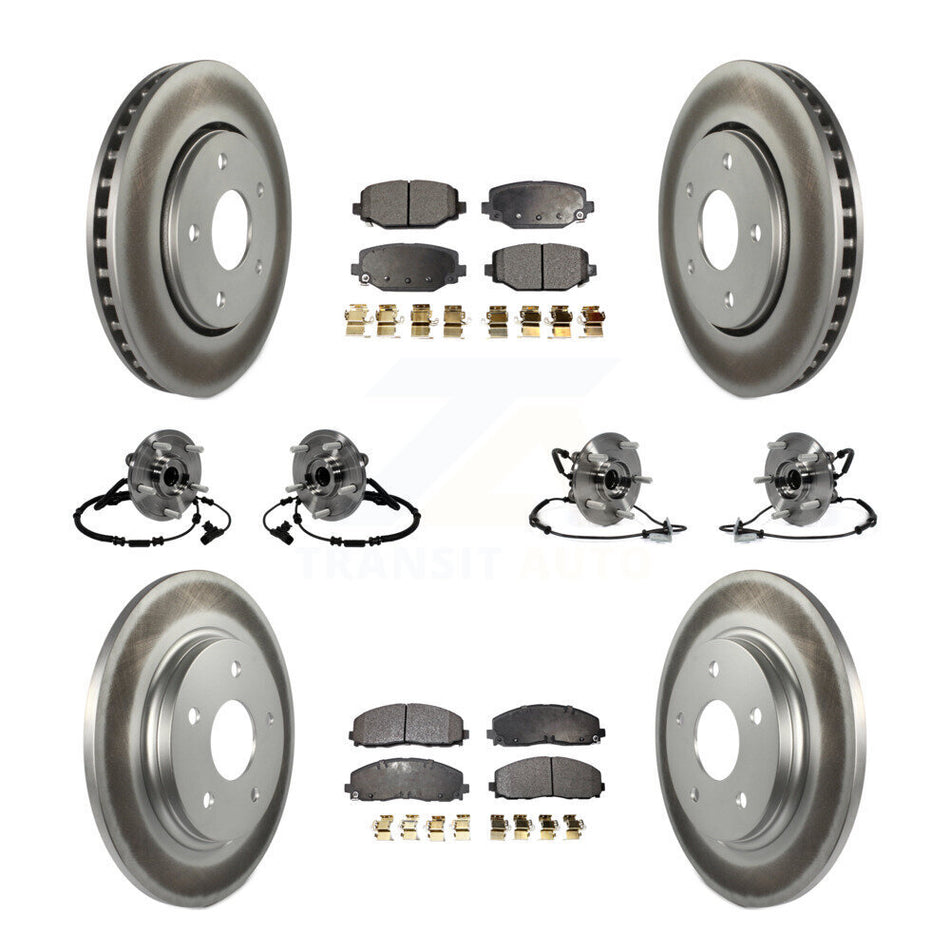 Front Rear Hub Bearings Assembly Coated Disc Brake Rotors And Semi-Metallic Pads Kit (10Pc) For 2017-2018 Dodge Grand Caravan With Single Piston Caliper KBB-116742