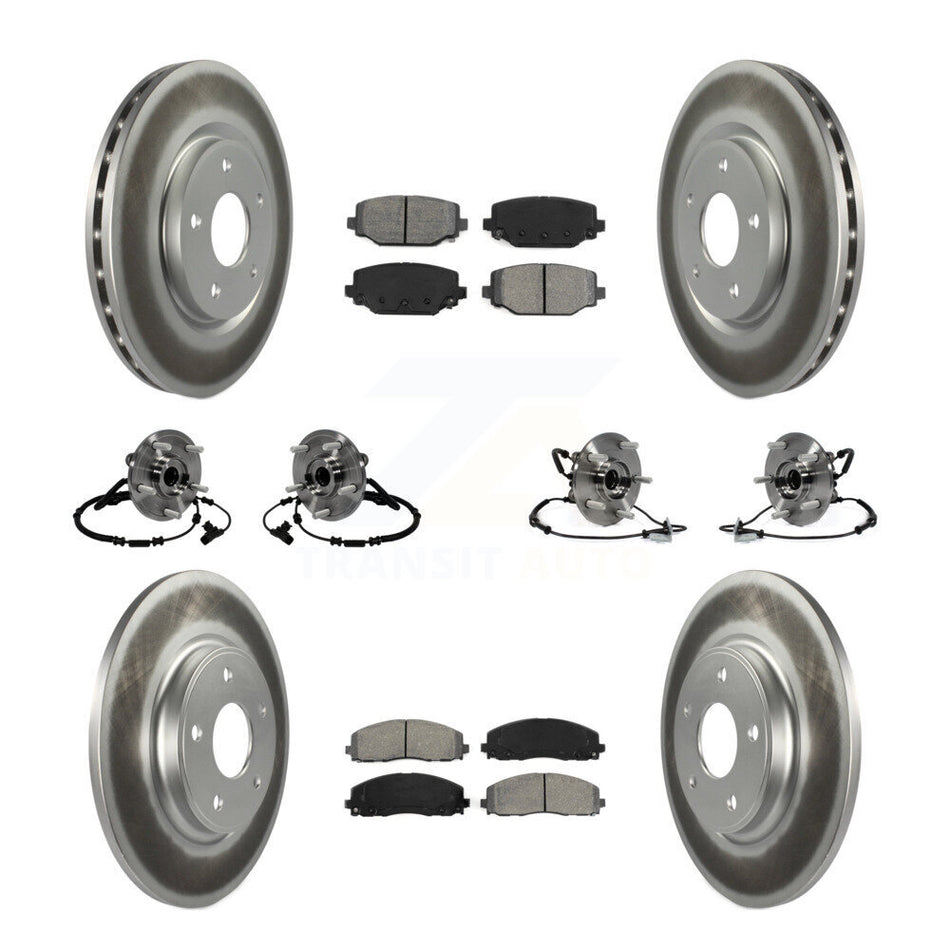 Front Rear Hub Bearings Assembly Coated Disc Brake Rotors And Semi-Metallic Pads Kit (10Pc) For Dodge Grand Caravan Chrysler Town & Country Ram C/V Volkswagen Routan KBB-116747