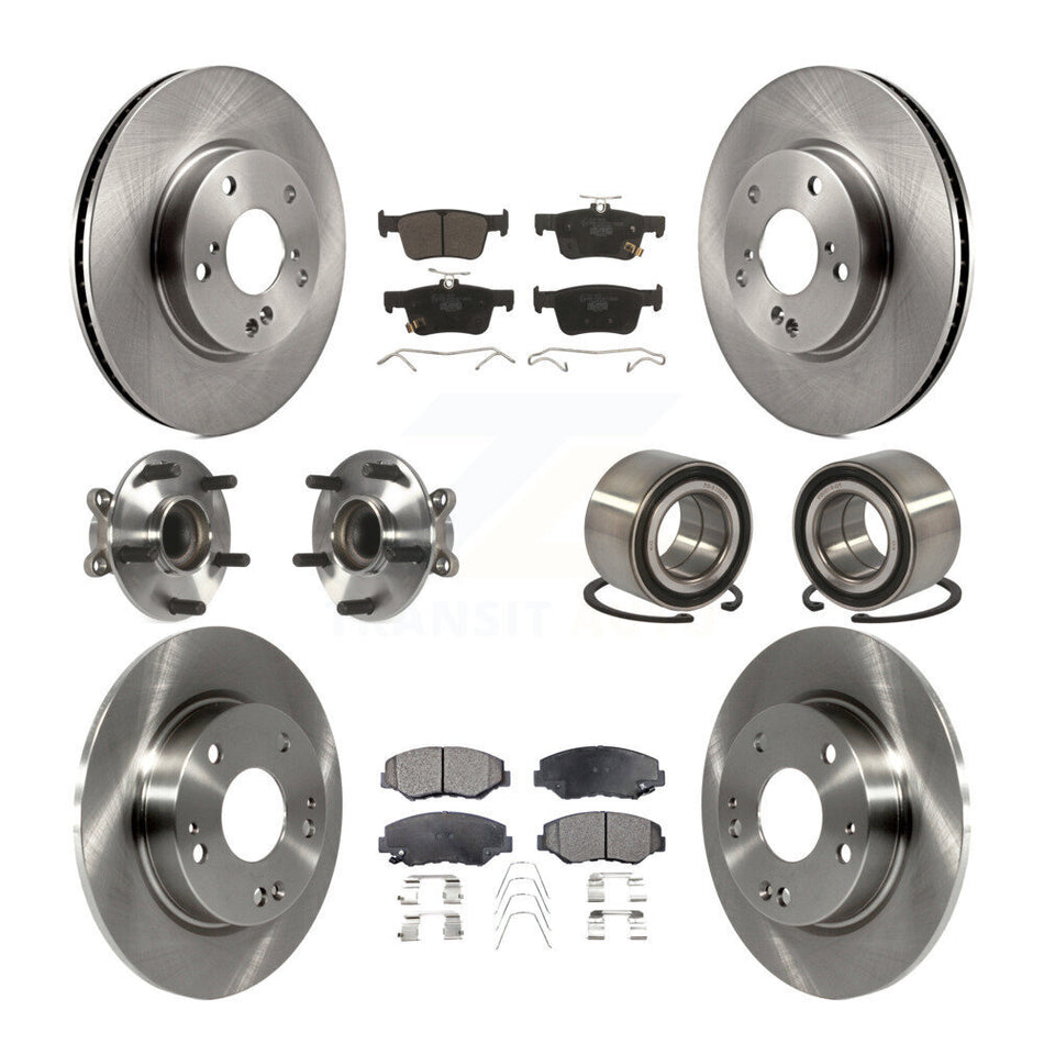 Front Rear Wheel Hub Bearings Assembly Disc Brake Rotors And Ceramic Pads Kit (10Pc) For Honda Civic KBB-116758