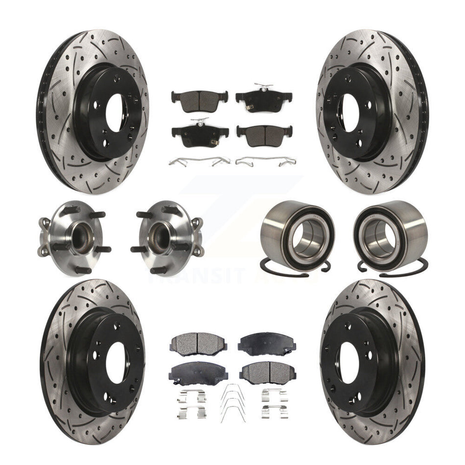 Front Rear Wheel Hub Bearings Assembly Coated Disc Brake Rotors And Semi-Metallic Pads Kit (10Pc) For Honda Civic KBB-116759