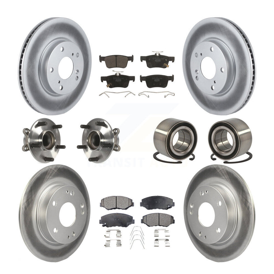 Front Rear Wheel Hub Bearings Assembly Coated Disc Brake Rotors And Ceramic Pads Kit (10Pc) For Honda Civic KBB-116764