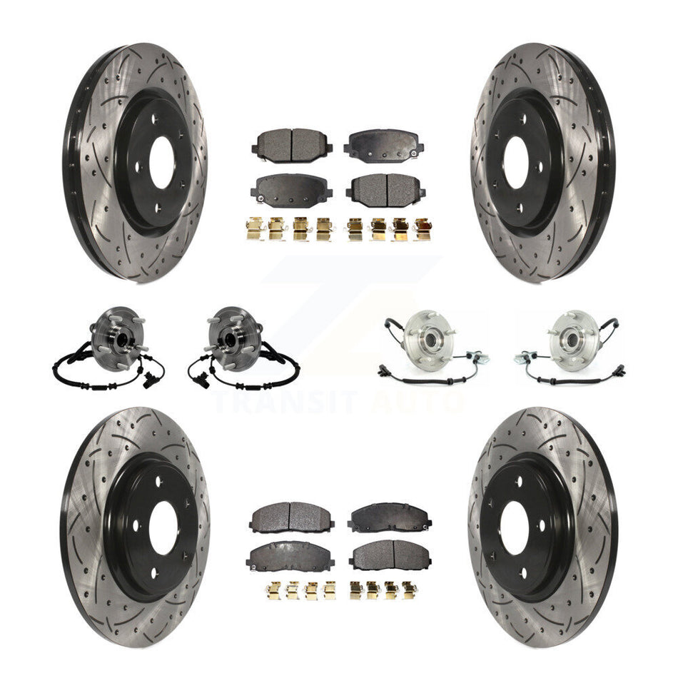 Front Rear Hub Bearings Assembly Coated Disc Brake Rotors And Semi-Metallic Pads Kit (10Pc) For 2012 Volkswagen Routan With Dual Piston Caliper KBB-116789