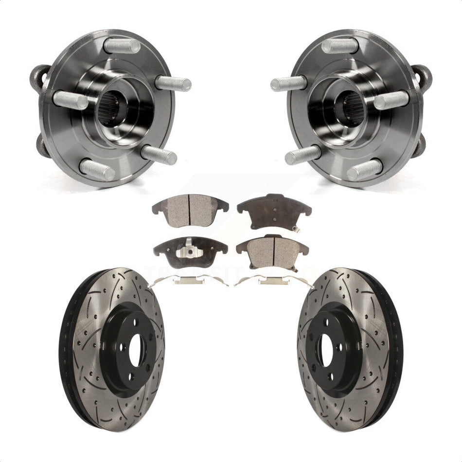Front Hub Bearing Assembly With Coated Drilled Slotted Disc Brake Rotors And Semi-Metallic Pads Kit For 2019-2020 Ford Police Responder Hybrid SSV Plug-In KBB-116793