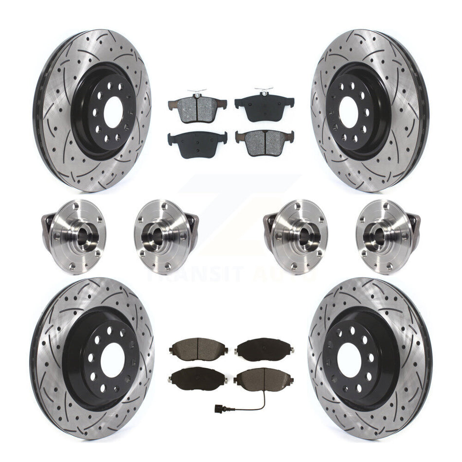 Front Rear Hub Bearings Assembly Coated Disc Brake Rotors And Semi-Metallic Pads Kit (10Pc) For Audi Q3 Volkswagen Arteon KBB-116794