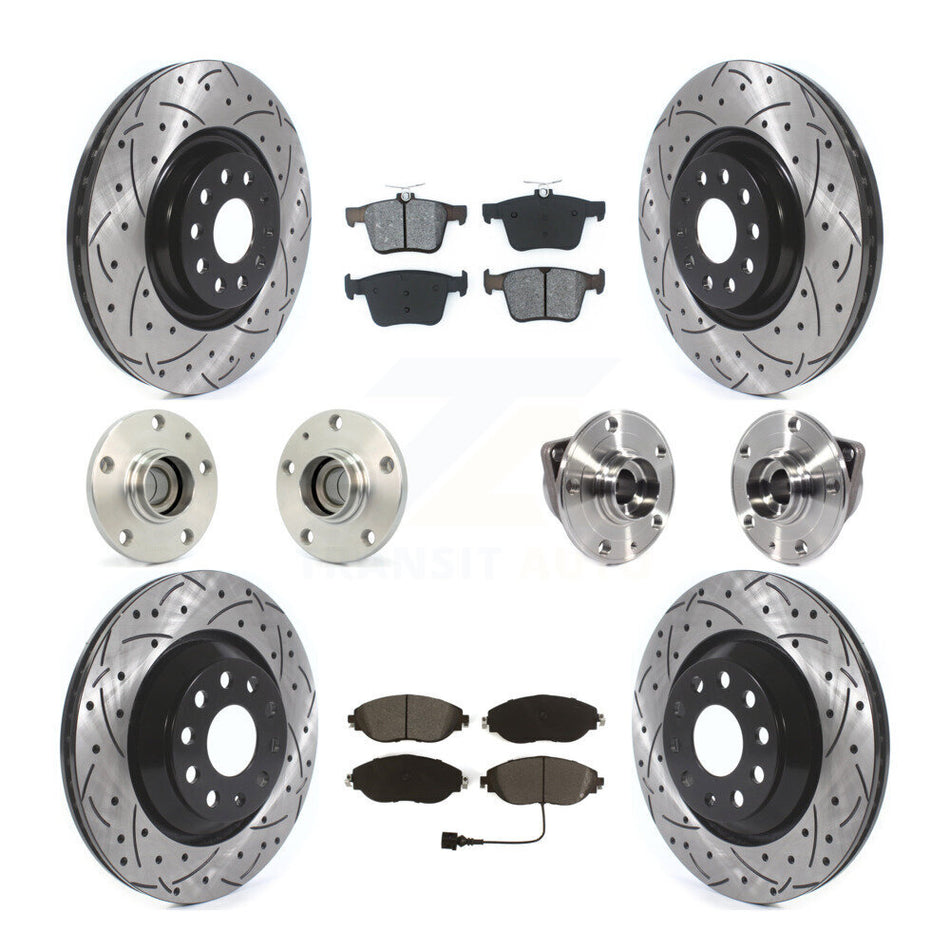 Front Rear Hub Bearings Assembly Coated Disc Brake Rotors And Semi-Metallic Pads Kit (10Pc) For 2019-2020 Volkswagen Arteon FWD KBB-116795